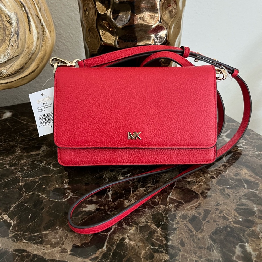 MICHAEL Michael Kors NWT Mott Red Phone Crossbody Leather Bag.